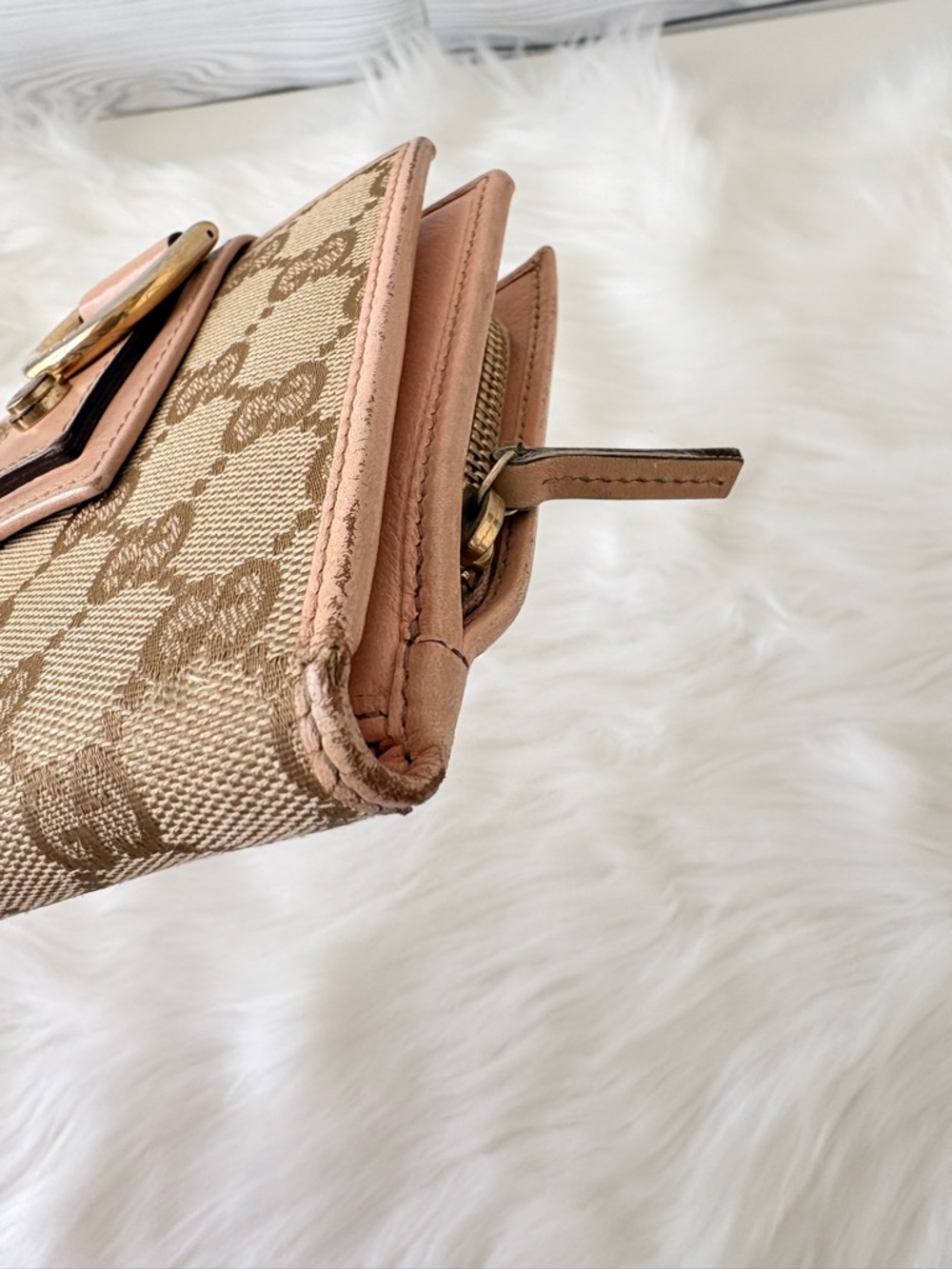 Gucci Beige and Pink Monogram Bifold Wallet with Gold Hardware - Picture 9 of 16